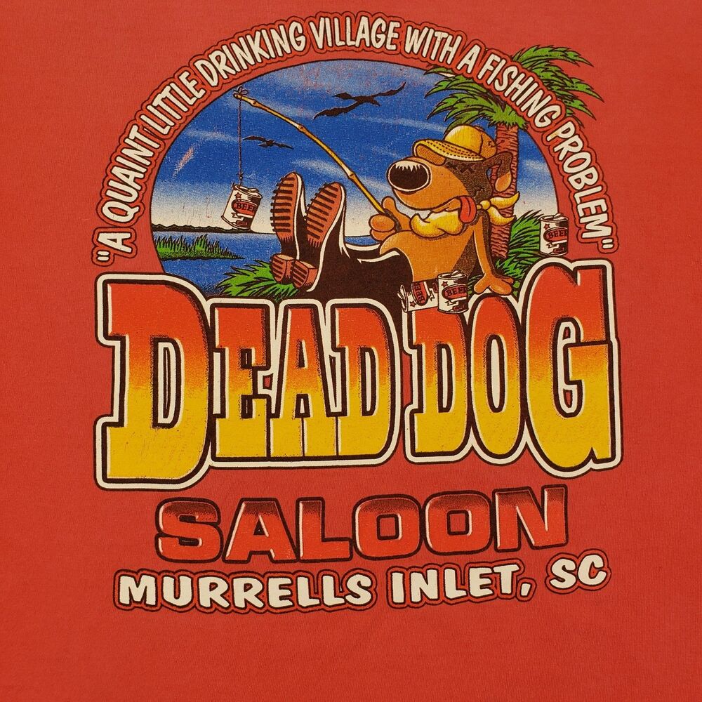 Vintage Dead Dog Saloon T Shirt Large Murrells Inlet SC Red Graphic Tee Gildan